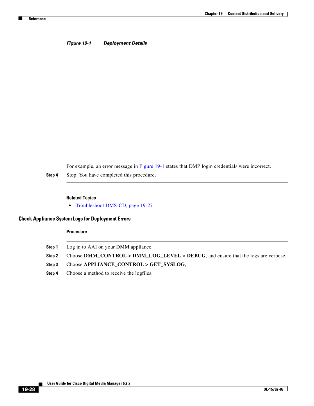 Cisco Systems 5.2.x manual Check Appliance System Logs for Deployment Errors, 19-28 