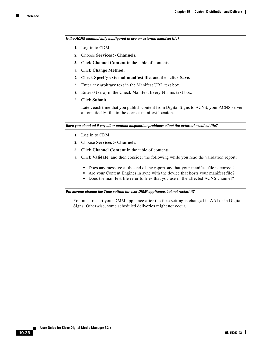 Cisco Systems 5.2.x manual Log in to CDM, Choose Services Channels, Click Channel Content in the table of contents, 19-36 