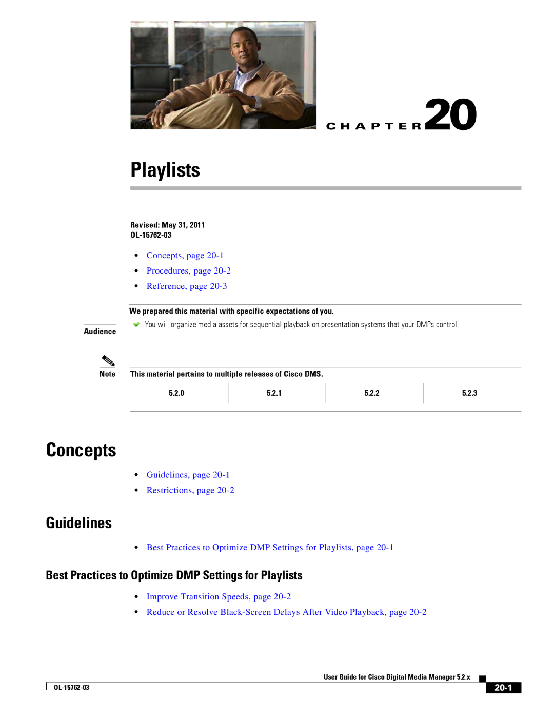 Cisco Systems 5.2.x manual Best Practices to Optimize DMP Settings for Playlists, 20-1 
