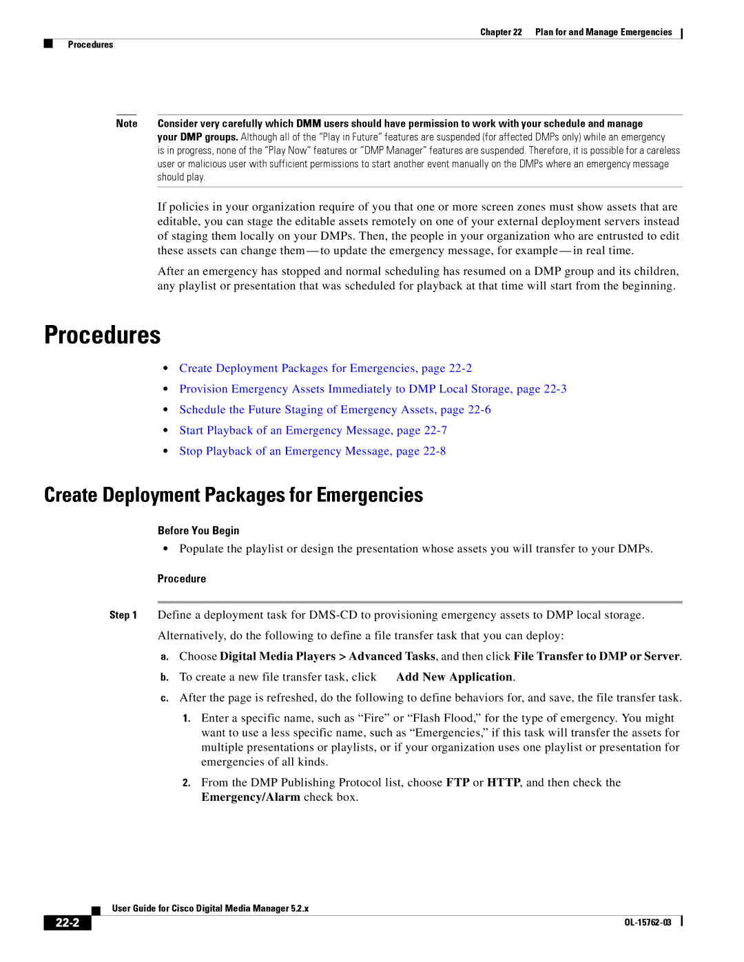 Cisco Systems 5.2.x manual Create Deployment Packages for Emergencies, 22-2 