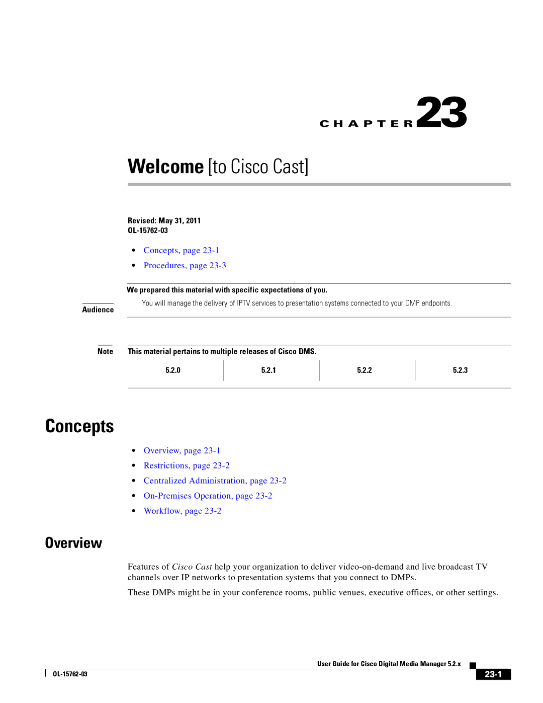 Cisco Systems 5.2.x manual Welcome to Cisco Cast, 23-1 