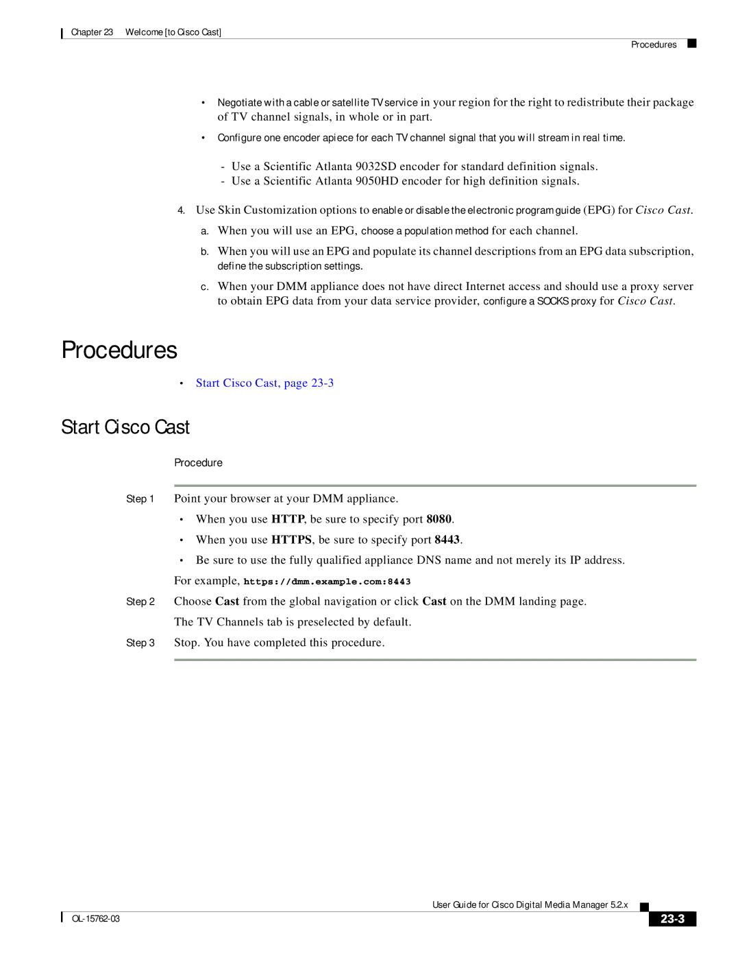 Cisco Systems 5.2.x manual Start Cisco Cast, 23-3 