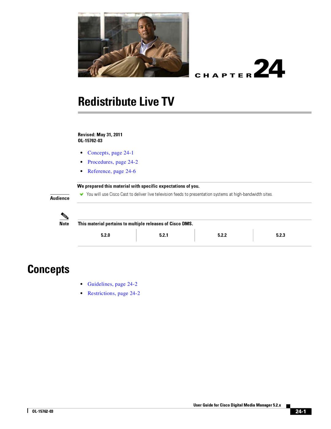 Cisco Systems 5.2.x manual Redistribute Live TV, 24-1 