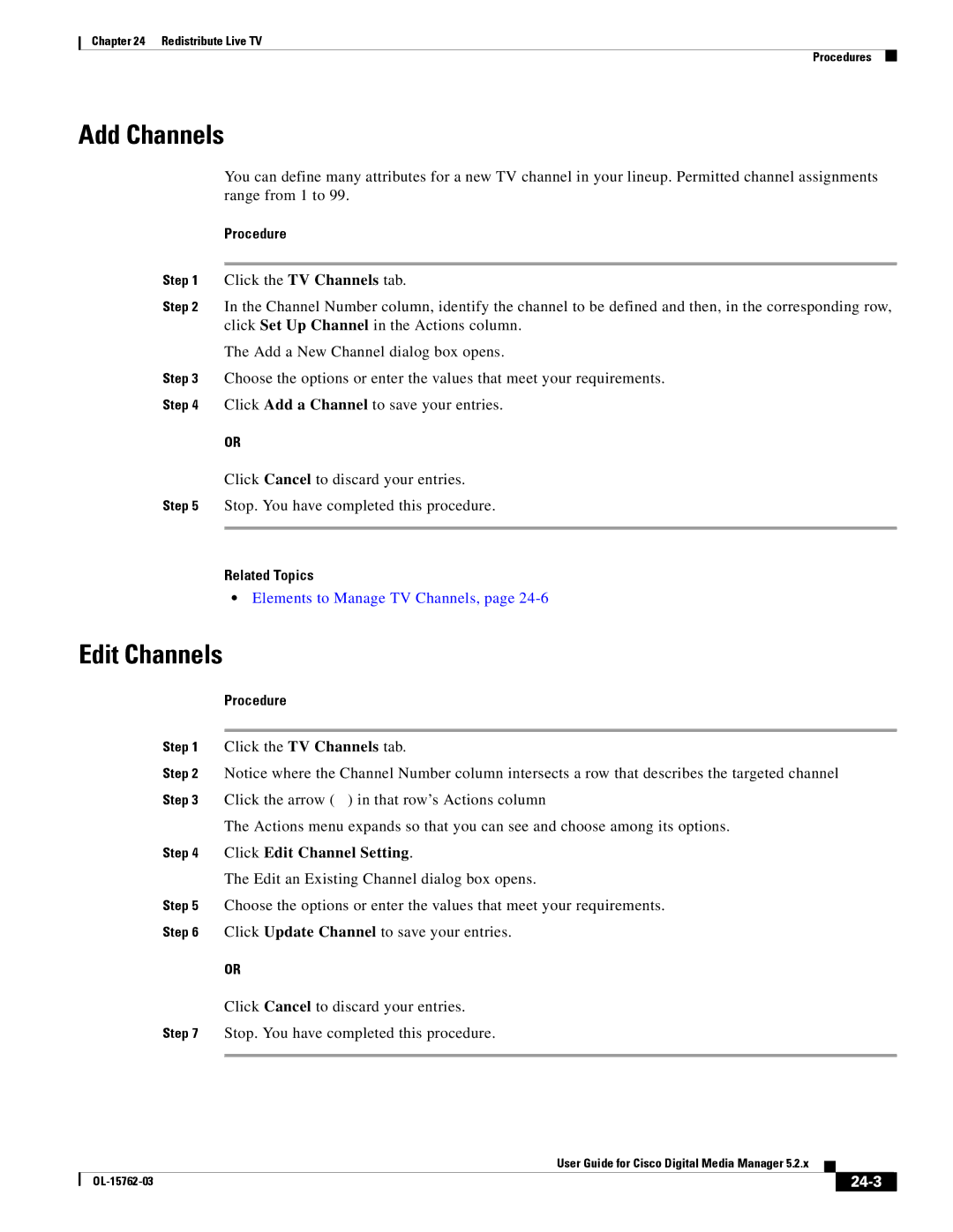 Cisco Systems 5.2.x manual Add Channels, Edit Channels, Click Edit Channel Setting, 24-3 