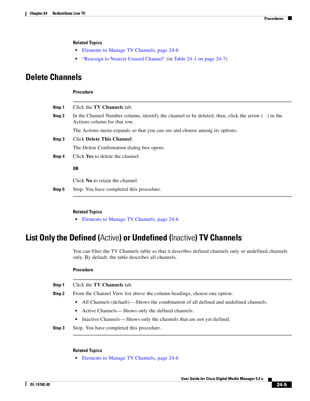 Cisco Systems 5.2.x manual Delete Channels, Click Delete This Channel, 24-5 