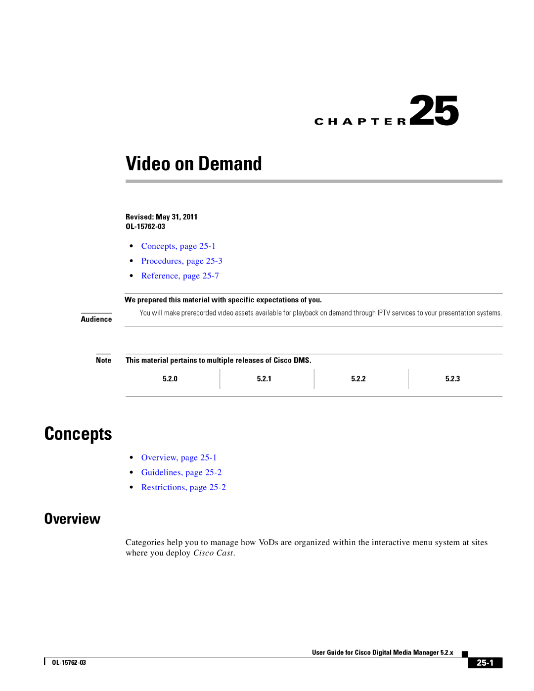 Cisco Systems 5.2.x manual Video on Demand, 25-1 