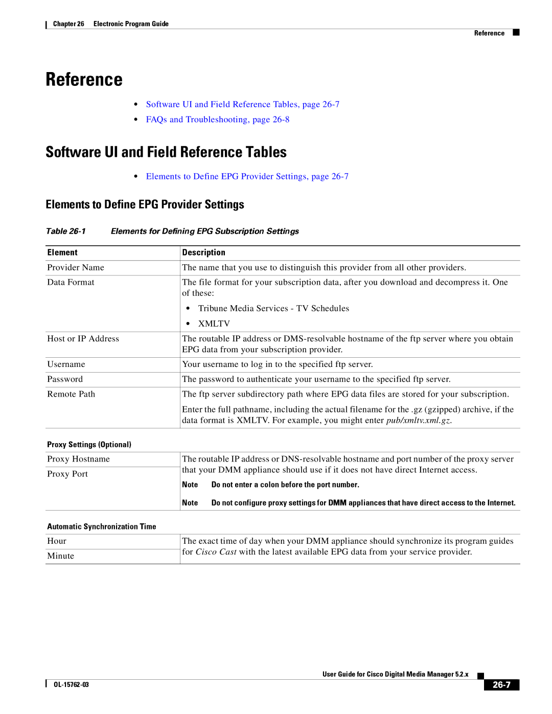 Cisco Systems 5.2.x manual Elements to Define EPG Provider Settings, 26-7, Proxy Settings Optional 