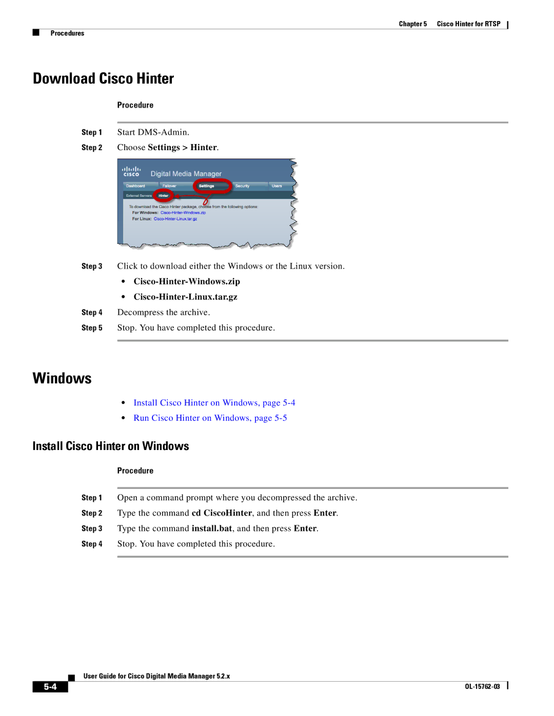 Cisco Systems 5.2.x manual Download Cisco Hinter, Install Cisco Hinter on Windows, Choose Settings Hinter 