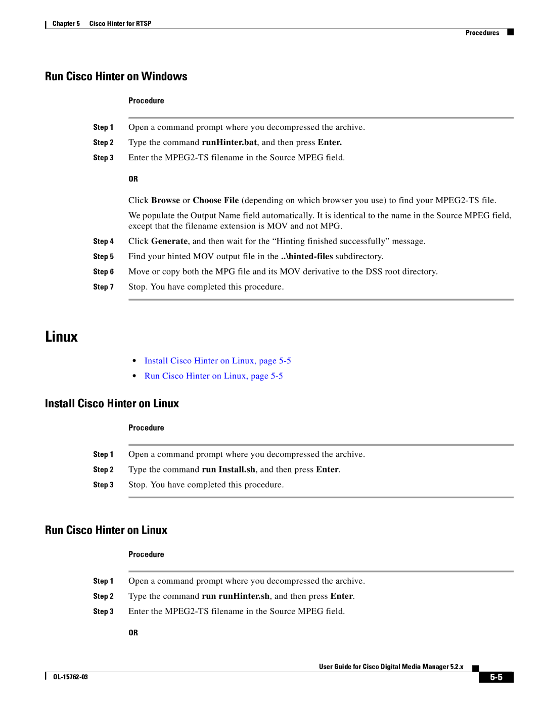 Cisco Systems 5.2.x manual Run Cisco Hinter on Windows, Install Cisco Hinter on Linux, Run Cisco Hinter on Linux 