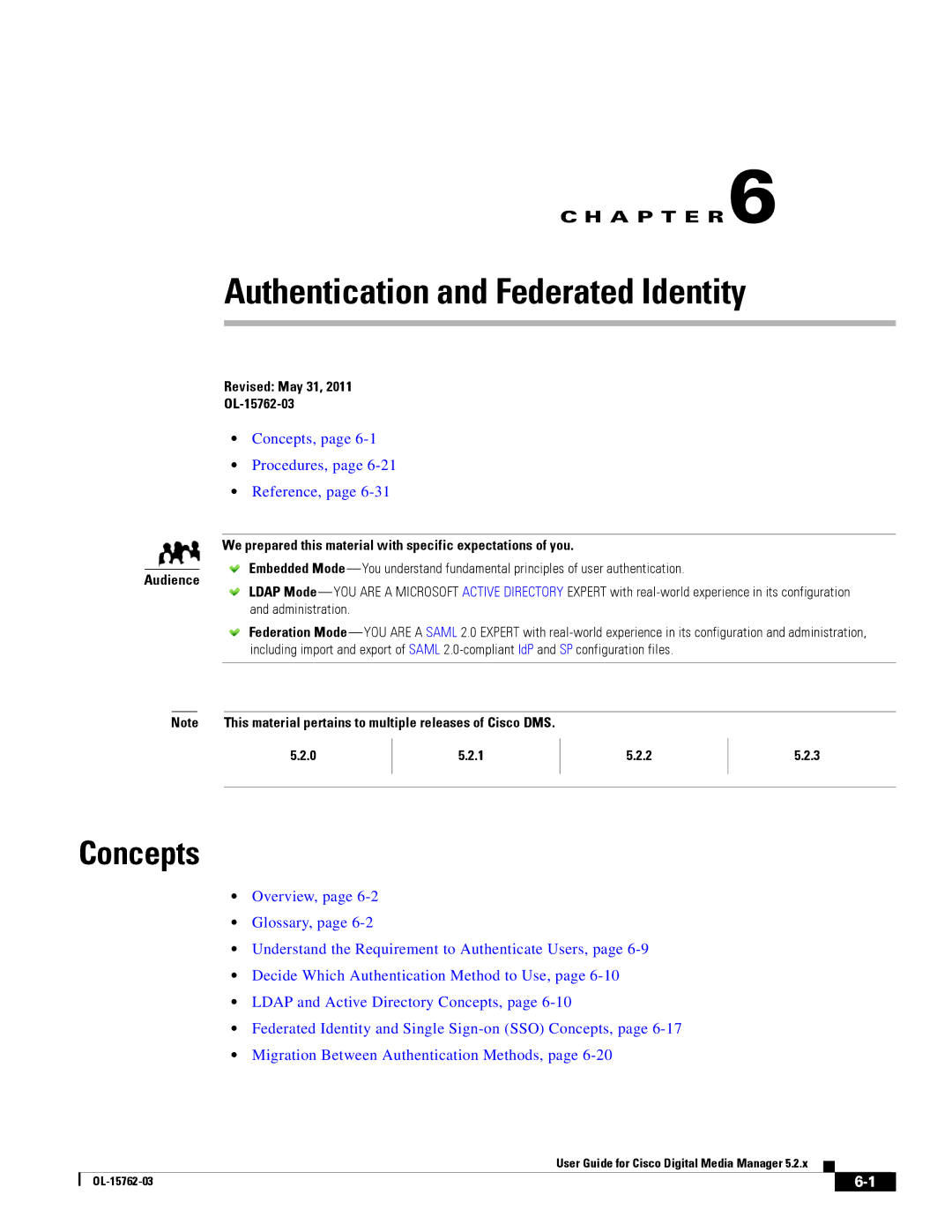 Cisco Systems 5.2.x manual Authentication and Federated Identity, Revised May 31 OL-15762-03 