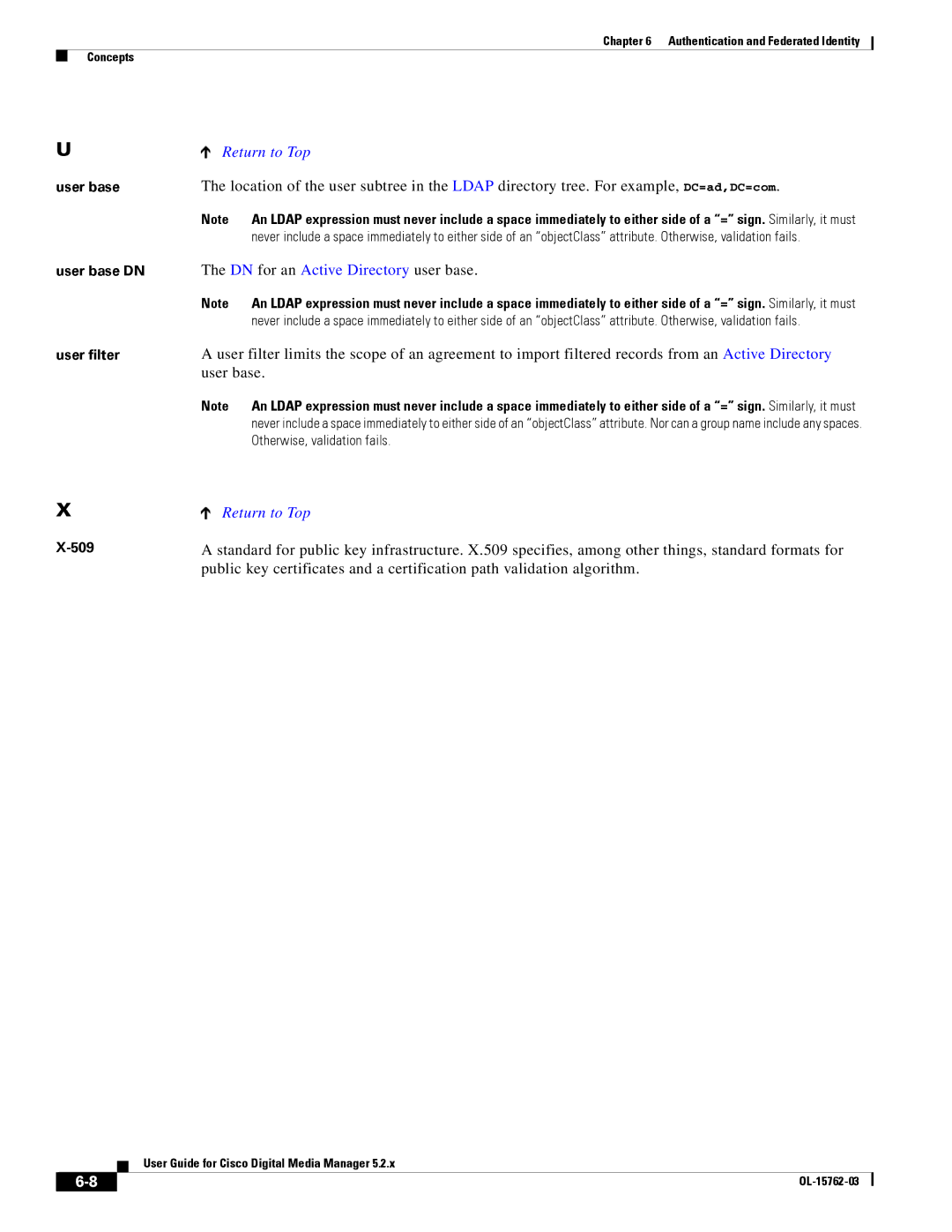 Cisco Systems 5.2.x DN for an Active Directory user base, User base User base DN User filter, Otherwise, validation fails 