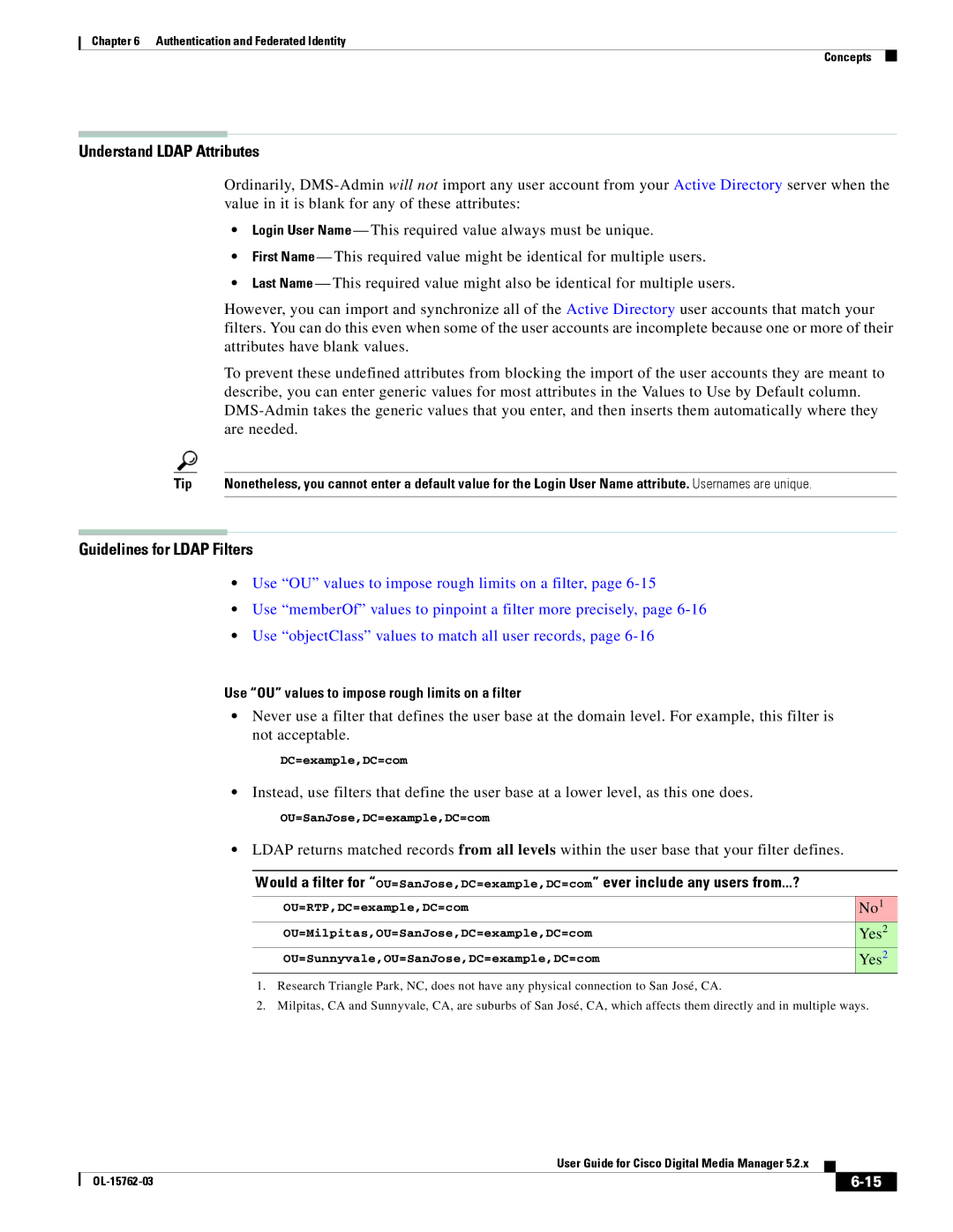 Cisco Systems 5.2.x manual Understand Ldap Attributes, Guidelines for Ldap Filters, Yes 