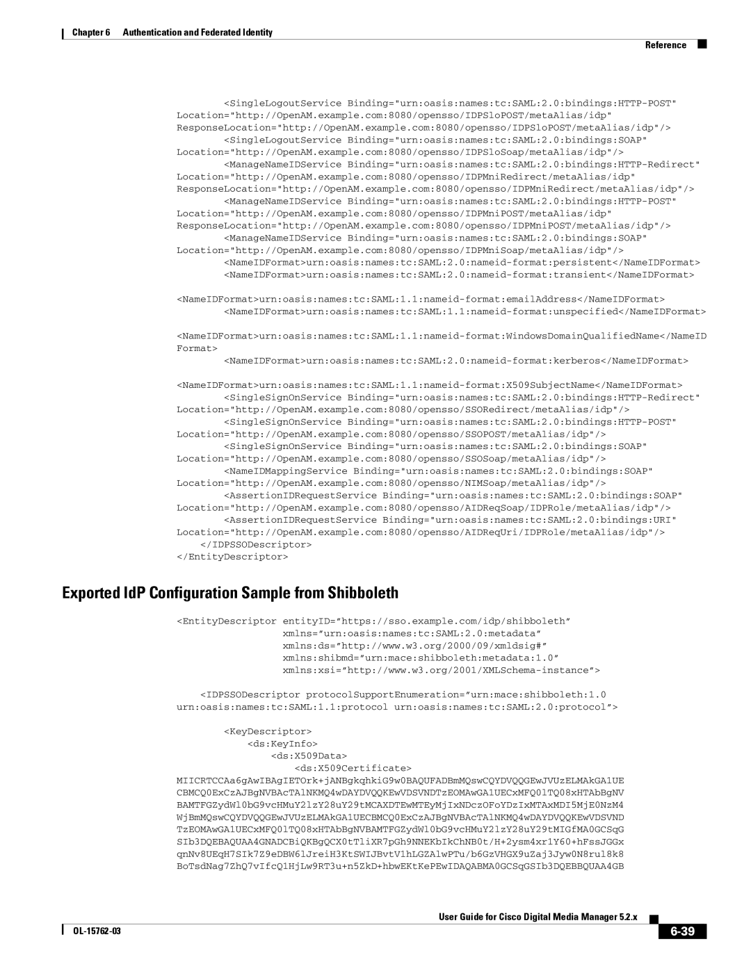 Cisco Systems 5.2.x manual Exported IdP Configuration Sample from Shibboleth 