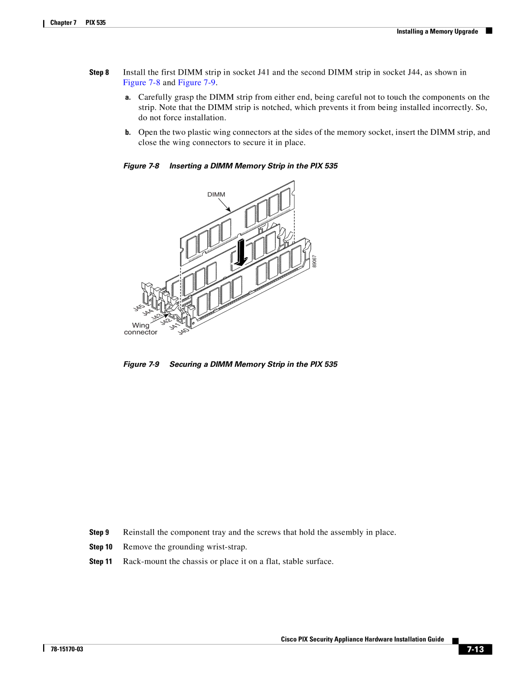 Cisco Systems 535 user service Inserting a Dimm Memory Strip in the PIX 