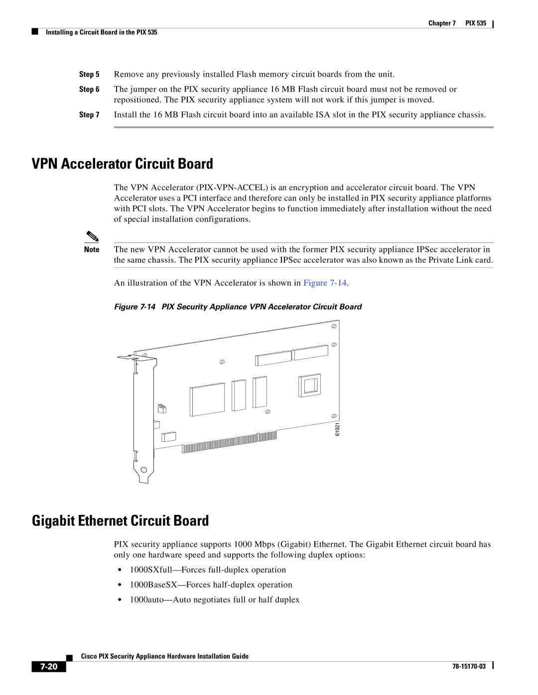 Cisco Systems 535 user service VPN Accelerator Circuit Board, Gigabit Ethernet Circuit Board 