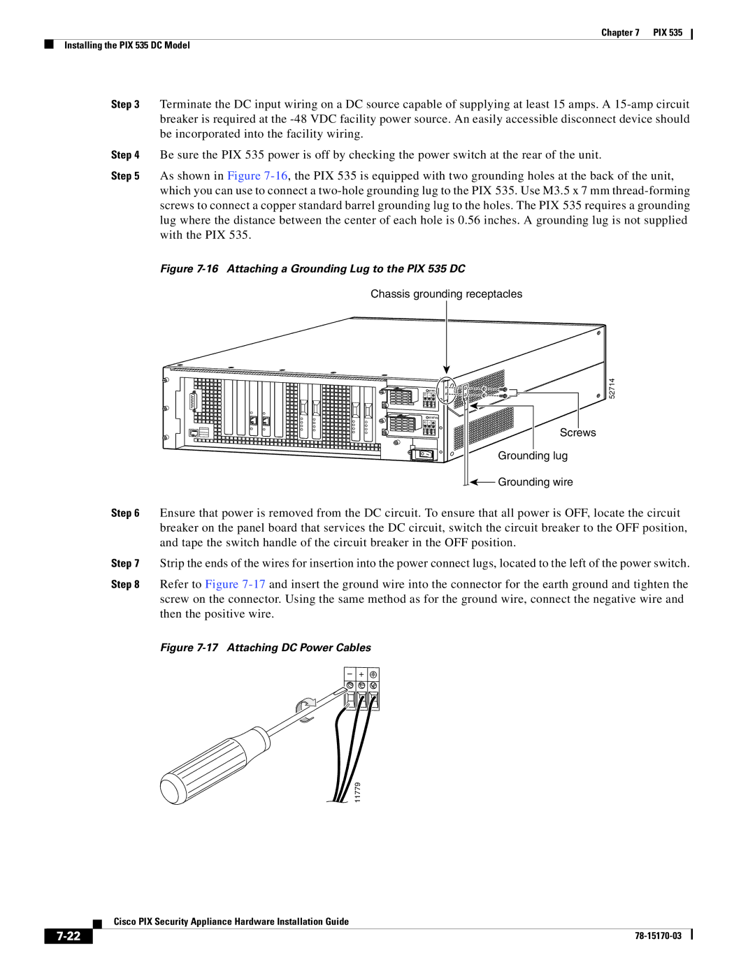 Cisco Systems user service Attaching a Grounding Lug to the PIX 535 DC 