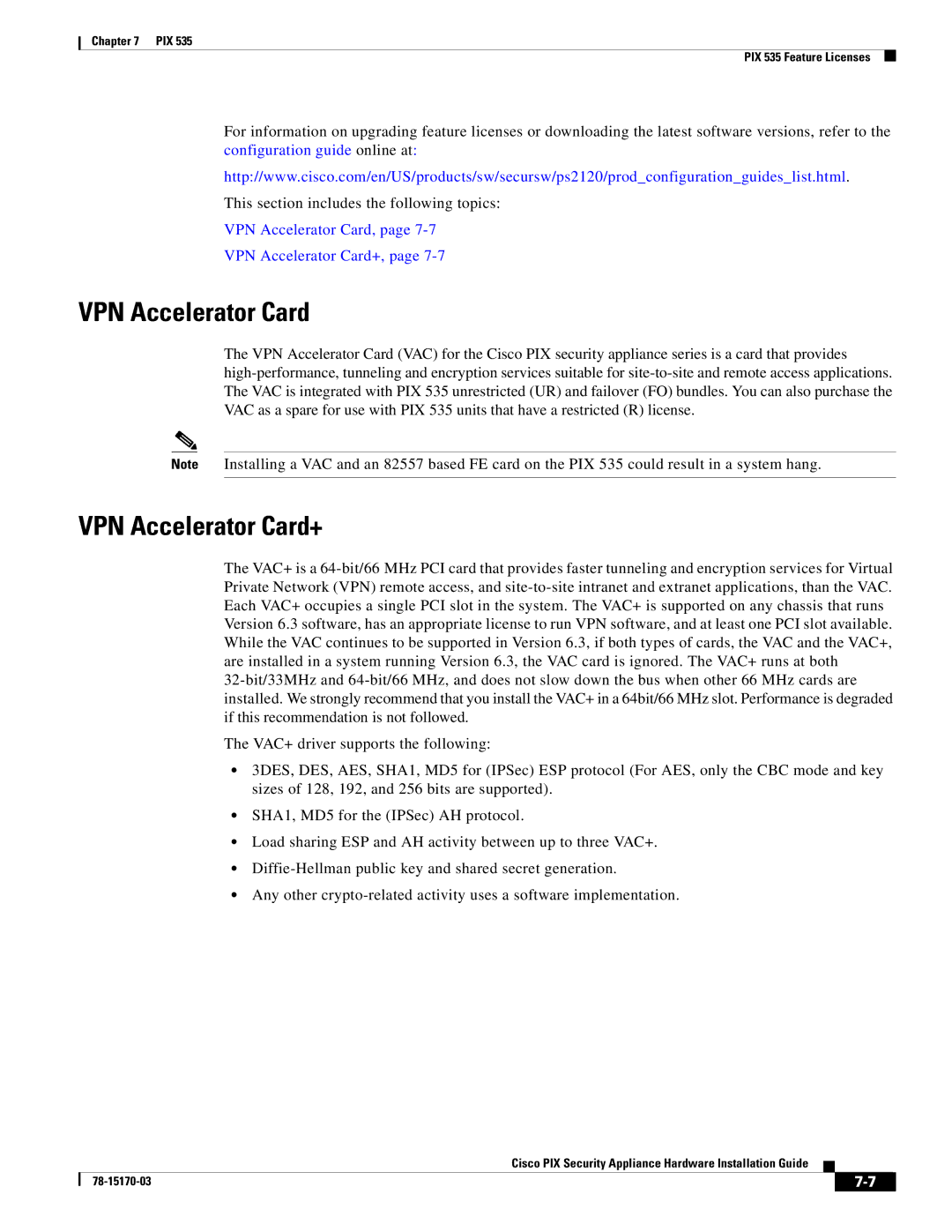 Cisco Systems 535 user service VPN Accelerator Card+ 