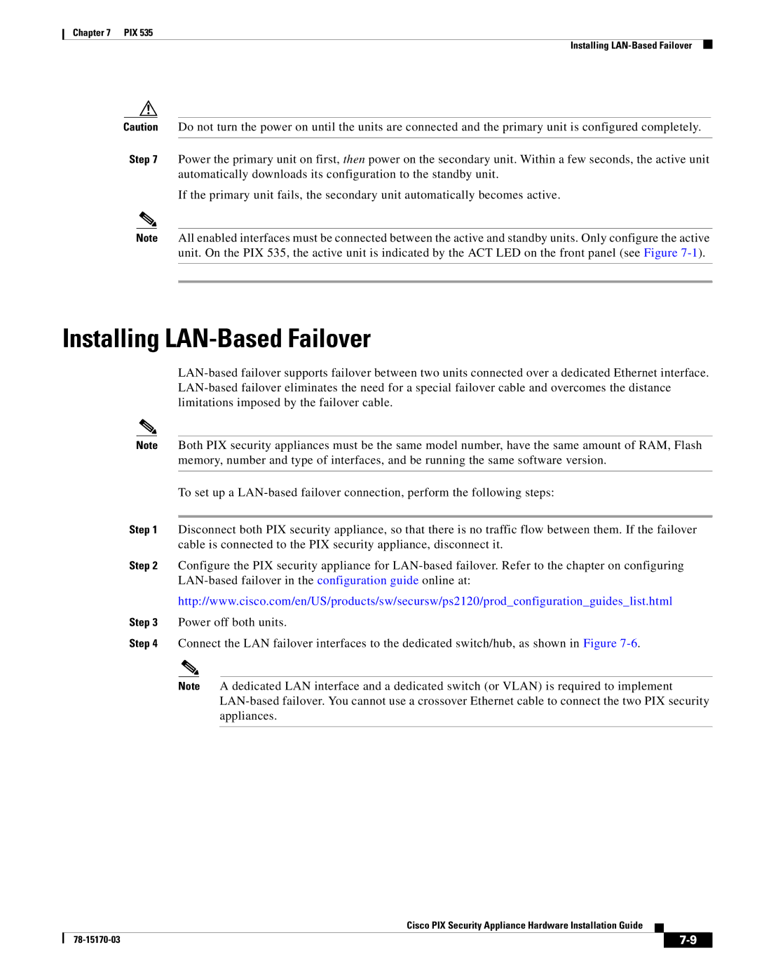 Cisco Systems 535 user service Installing LAN-Based Failover 