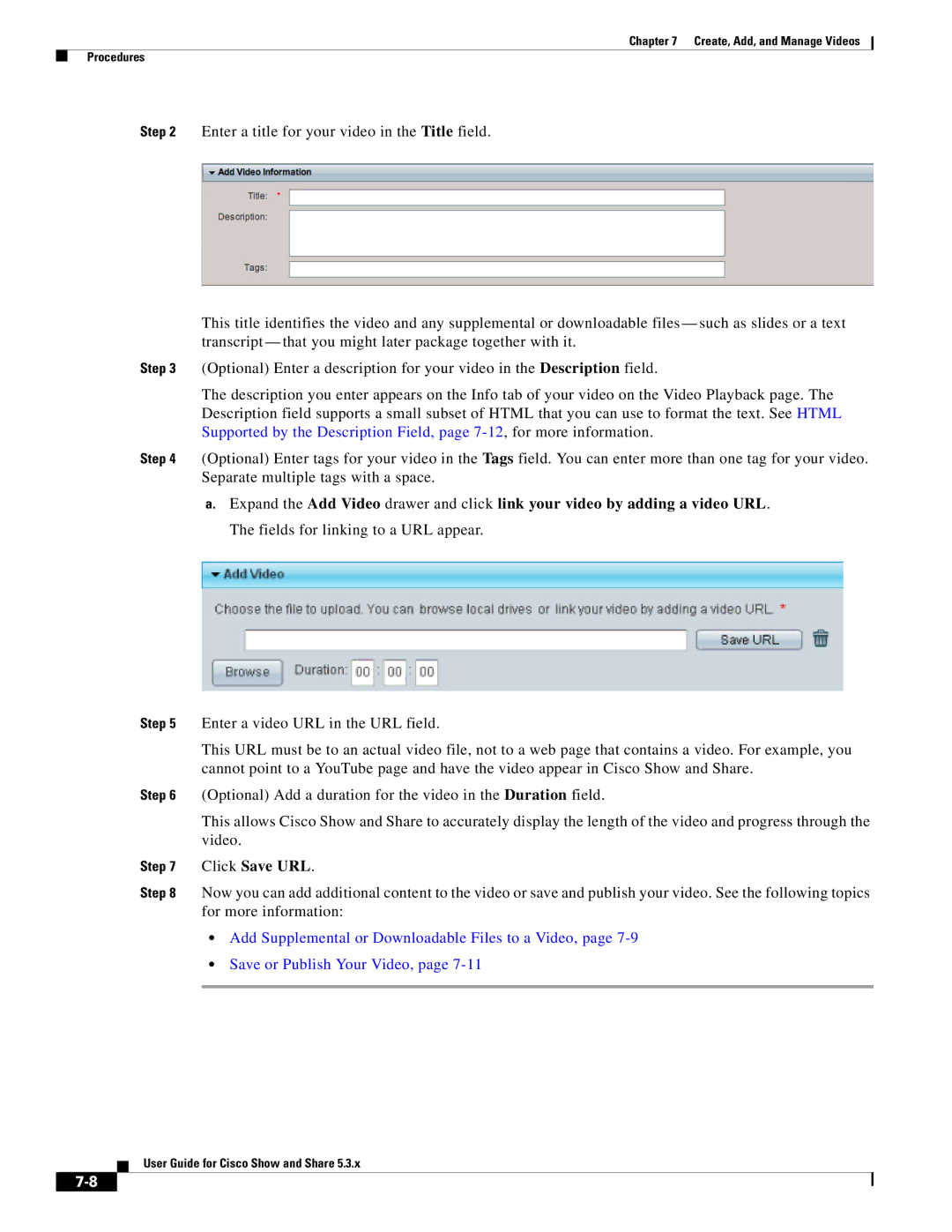 Cisco Systems 5.3.x manual Click Save URL 