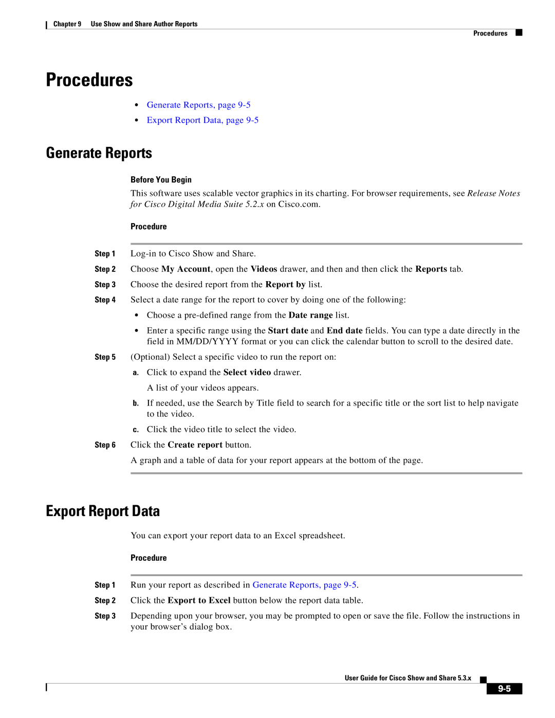 Cisco Systems 5.3.x manual Generate Reports, Export Report Data 