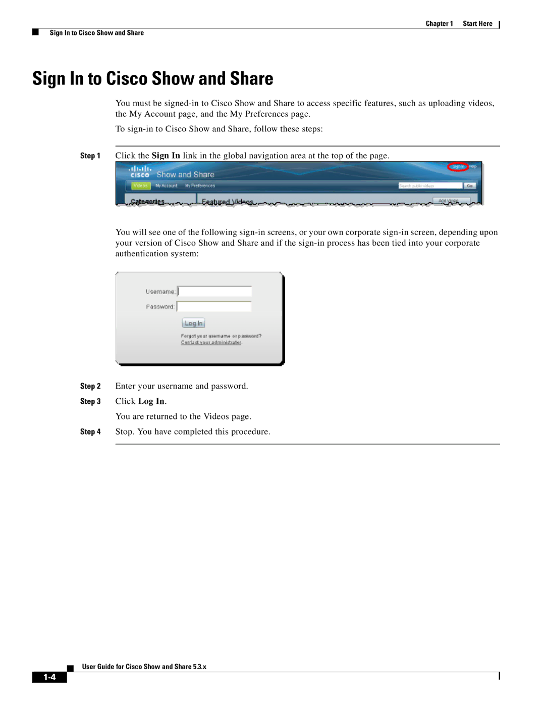 Cisco Systems 5.3.x manual Sign In to Cisco Show and Share 