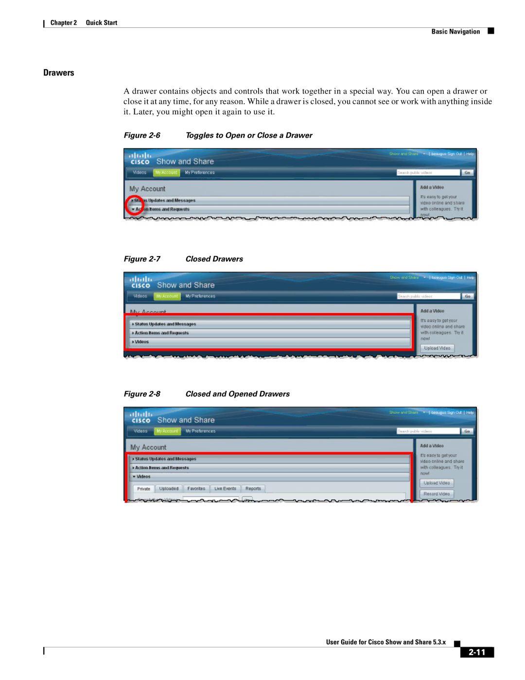 Cisco Systems 5.3.x manual Drawers, Toggles to Open or Close a Drawer 