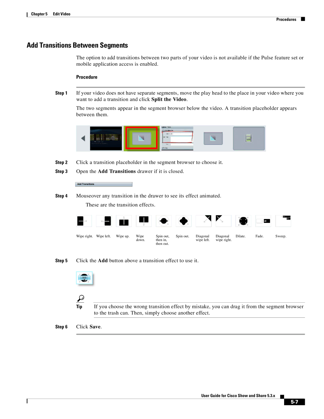 Cisco Systems 5.3.x manual Add Transitions Between Segments 