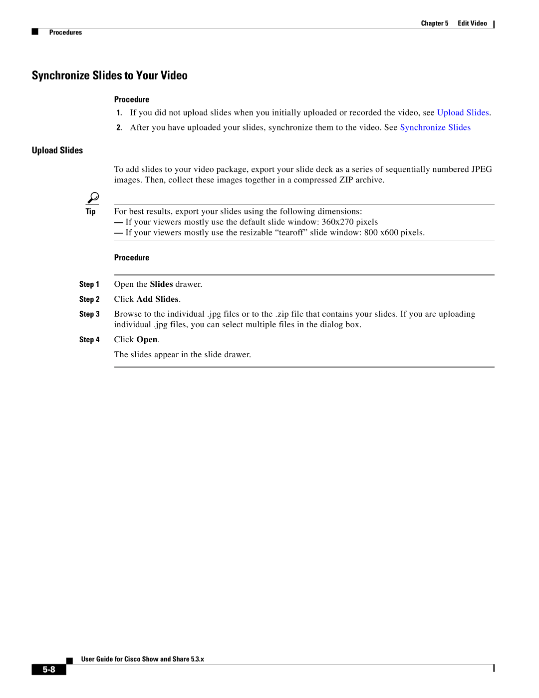 Cisco Systems 5.3.x manual Synchronize Slides to Your Video, Upload Slides, Click Add Slides 