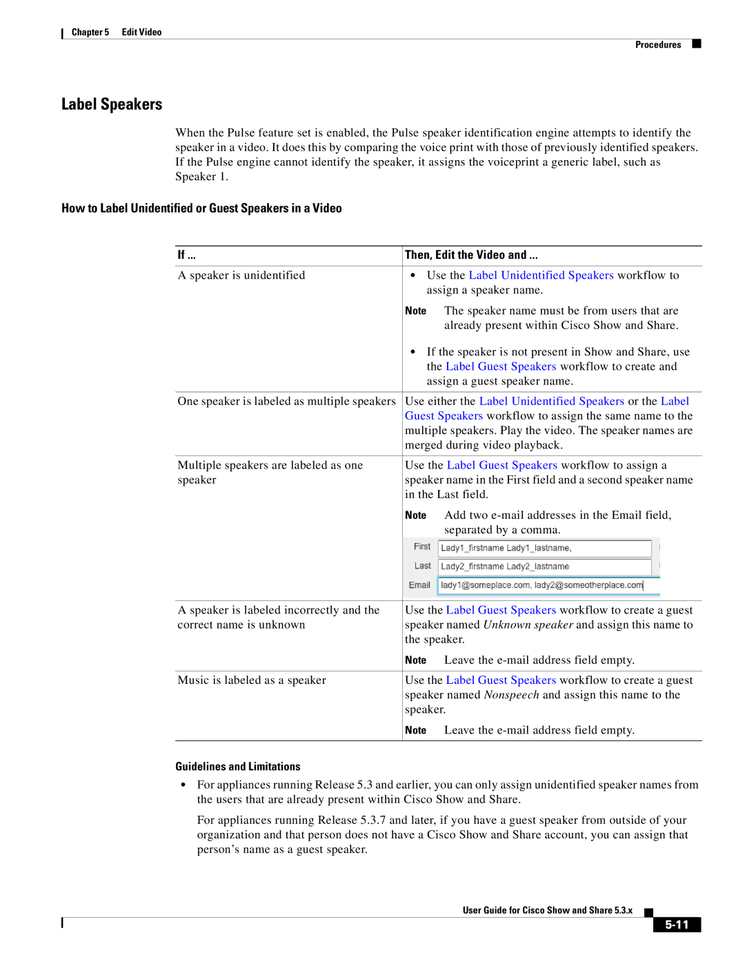 Cisco Systems 5.3.x manual Label Speakers, How to Label Unidentified or Guest Speakers in a Video, Then, Edit the Video 