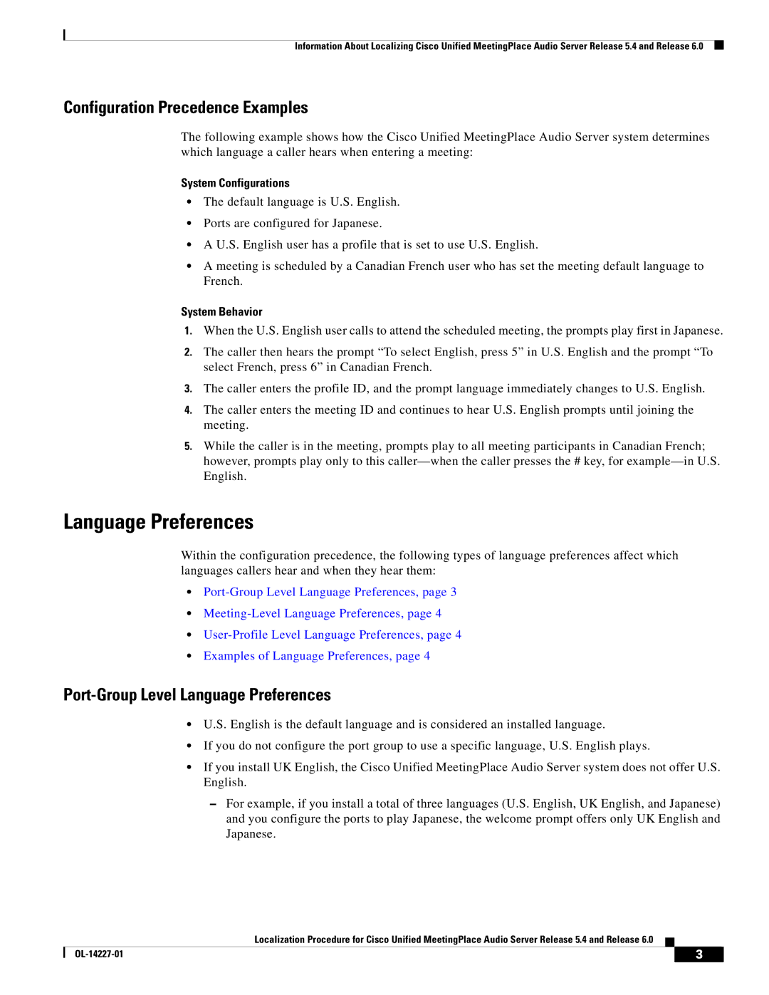 Cisco Systems 6, 5.4 Configuration Precedence Examples, Port-Group Level Language Preferences, System Configurations 