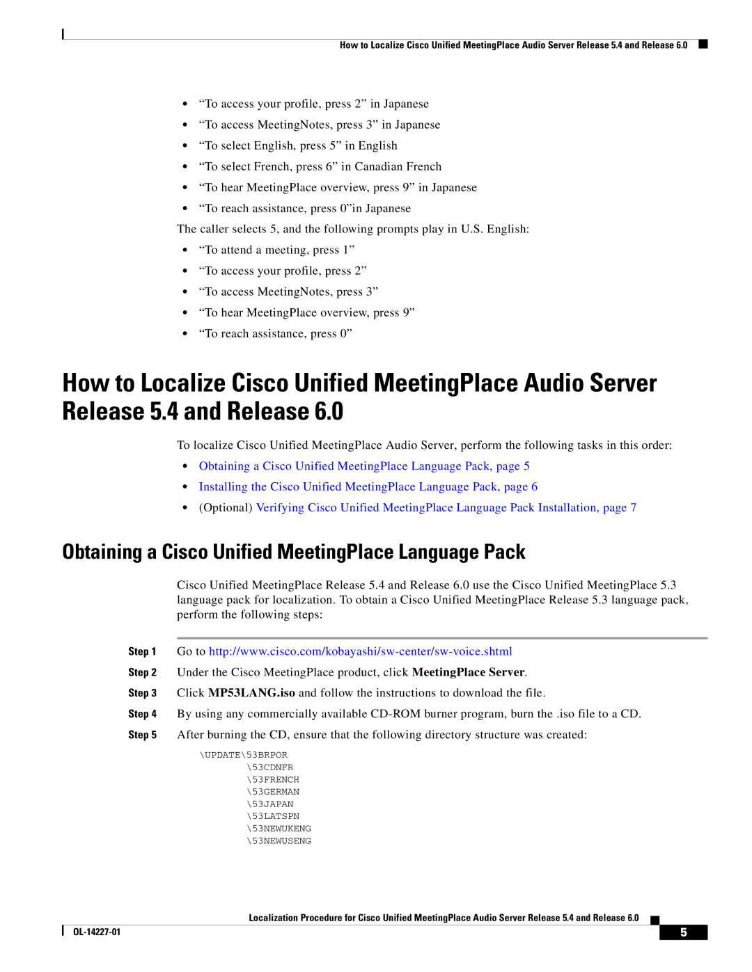 Cisco Systems 6, 5.4 manual Obtaining a Cisco Unified MeetingPlace Language Pack 