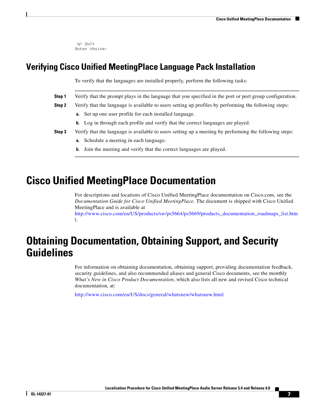 Cisco Systems 6, 5.4 manual Cisco Unified MeetingPlace Documentation 