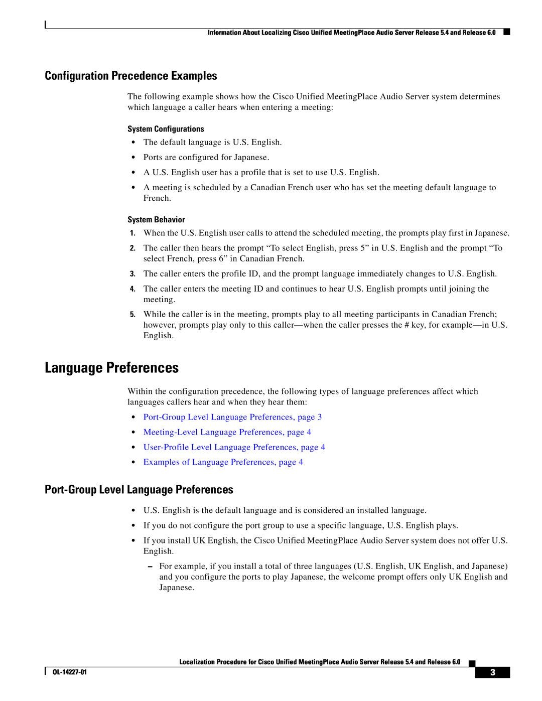 Cisco Systems 6, 5.4 Configuration Precedence Examples, Port-Group Level Language Preferences, System Configurations 