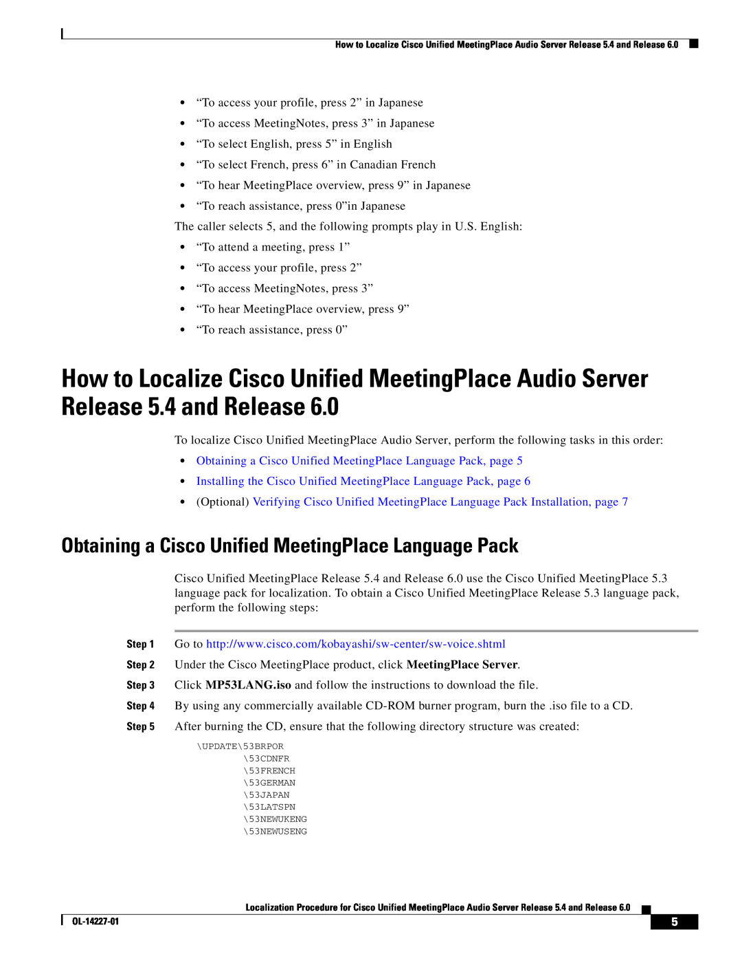 Cisco Systems 6, 5.4 manual Obtaining a Cisco Unified MeetingPlace Language Pack 