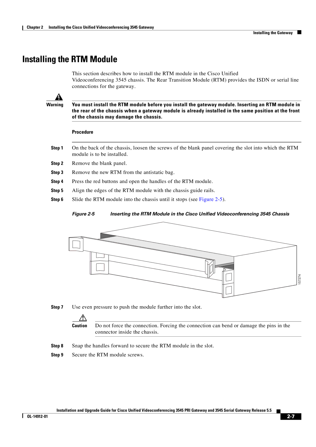 Cisco Systems 545 Serial manual Installing the RTM Module 