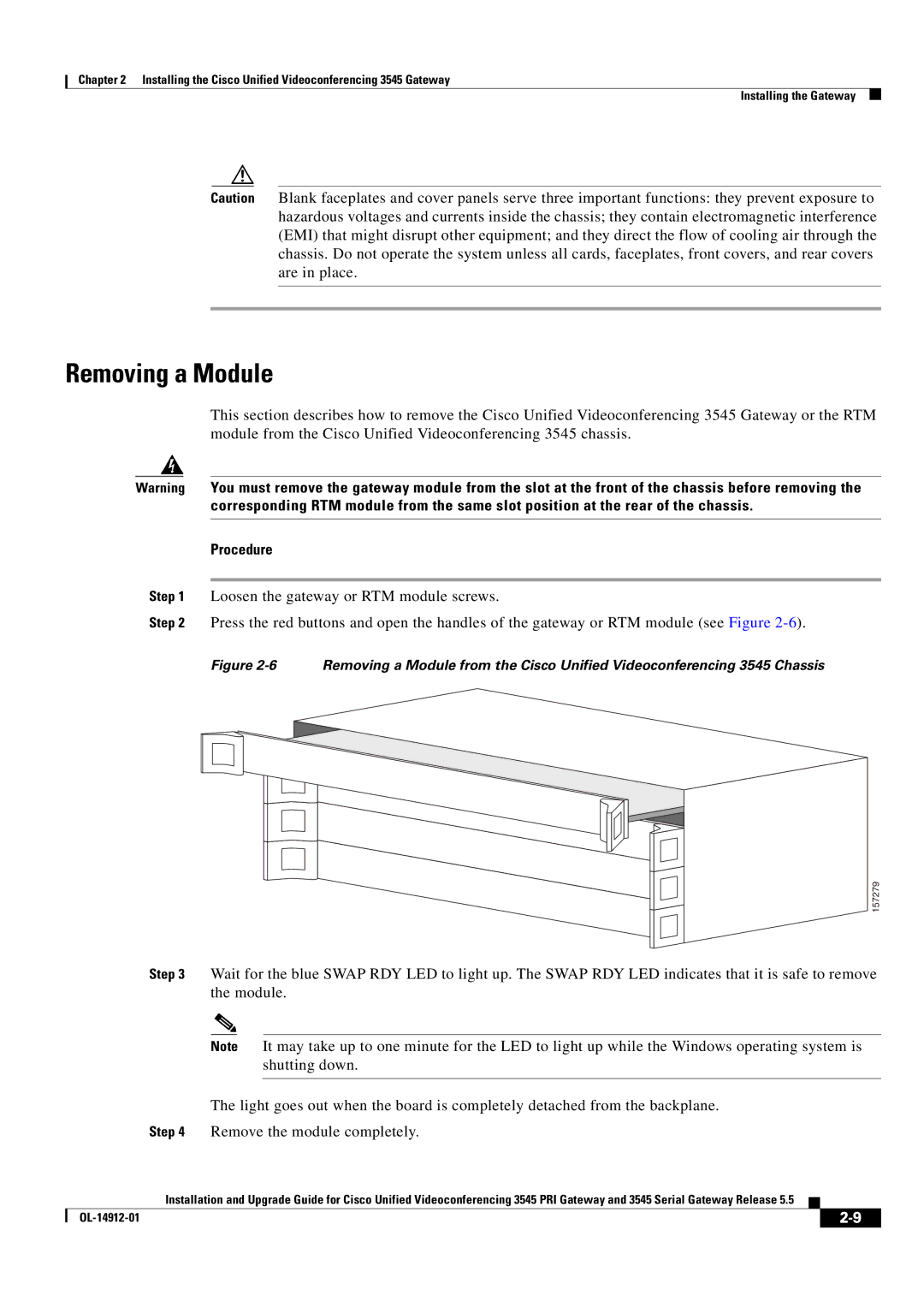 Cisco Systems 545 Serial manual Removing a Module 