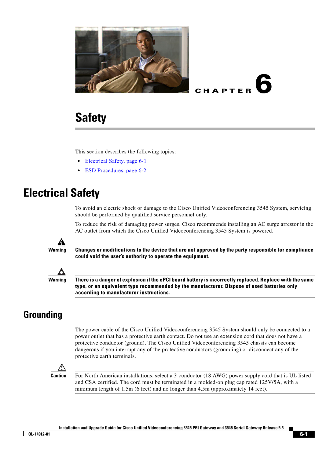 Cisco Systems 545 Serial manual Electrical Safety, Grounding 