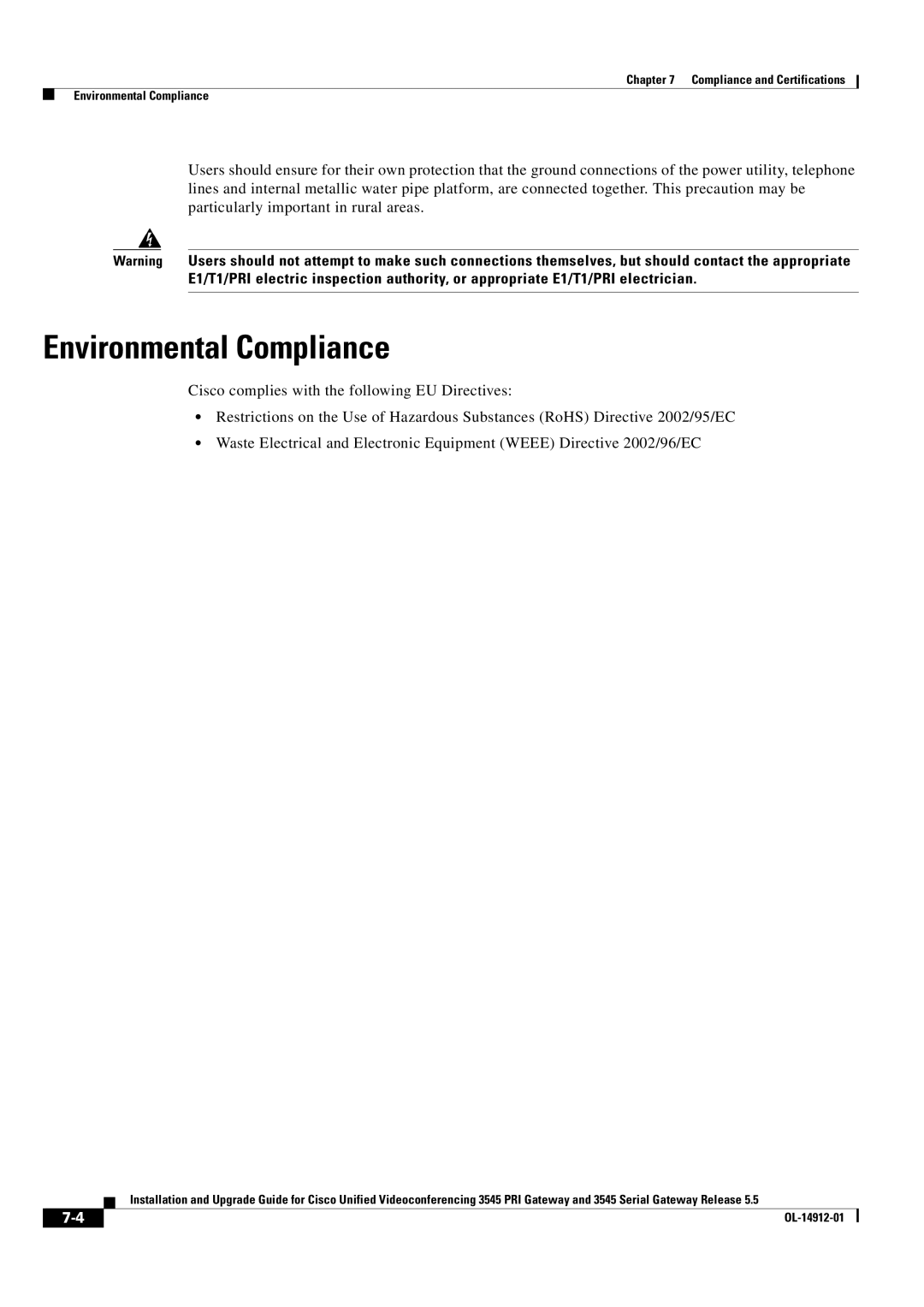 Cisco Systems 545 Serial manual Environmental Compliance 