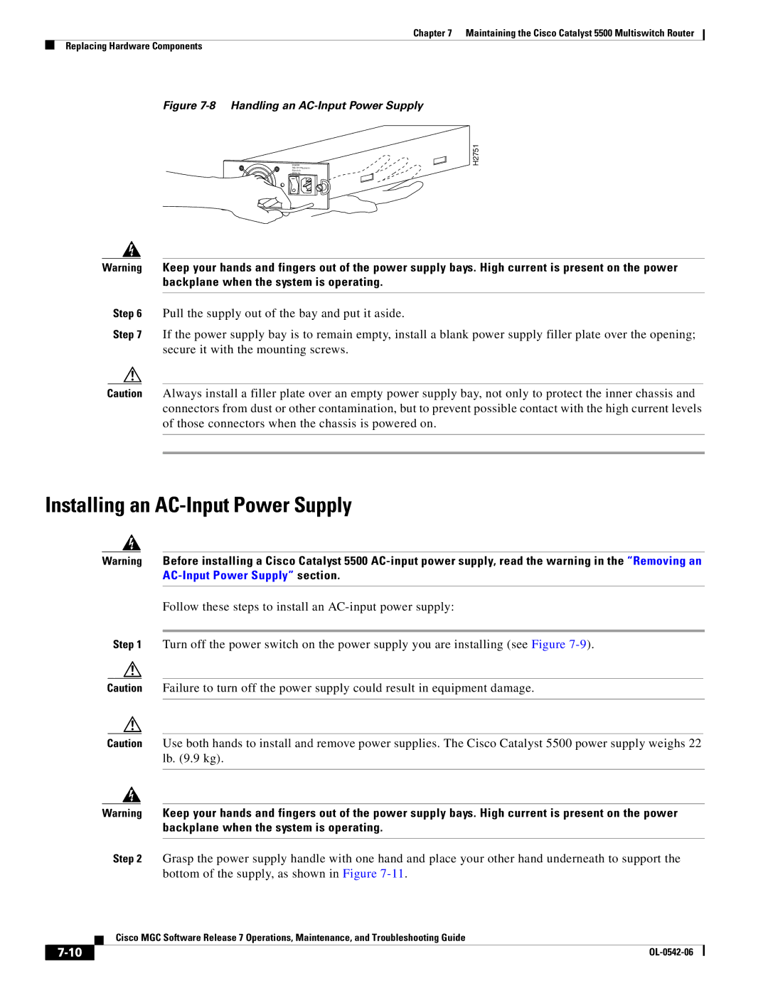 Cisco Systems 5500 manual Installing an AC-Input Power Supply, Handling an AC-Input Power Supply 