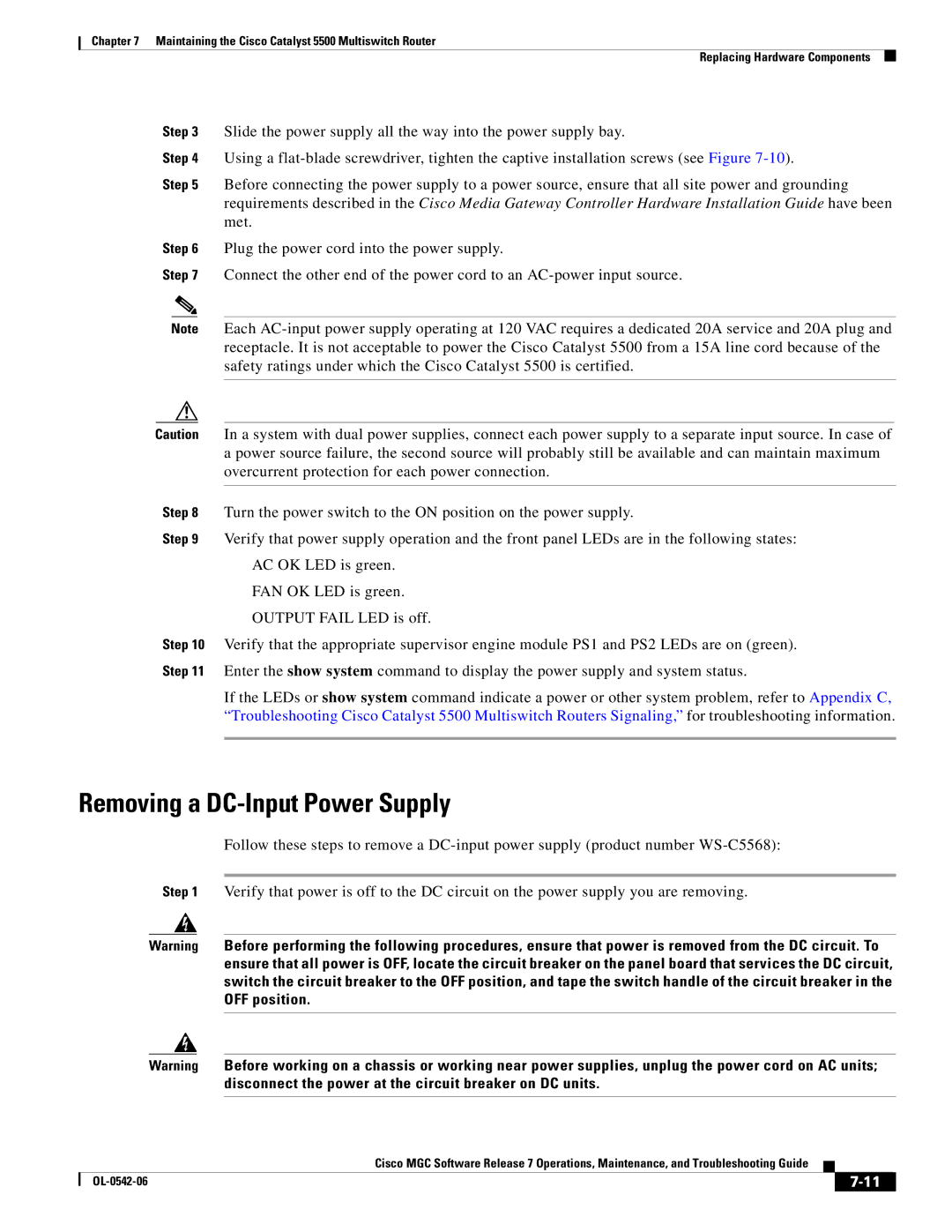 Cisco Systems 5500 manual Removing a DC-Input Power Supply 