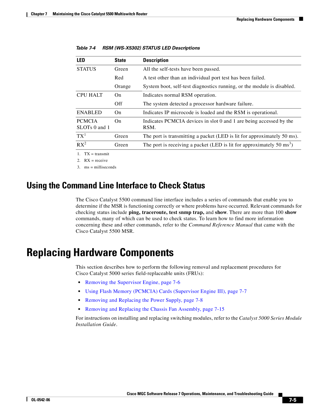 Cisco Systems 5500 manual Using the Command Line Interface to Check Status, Rsm 