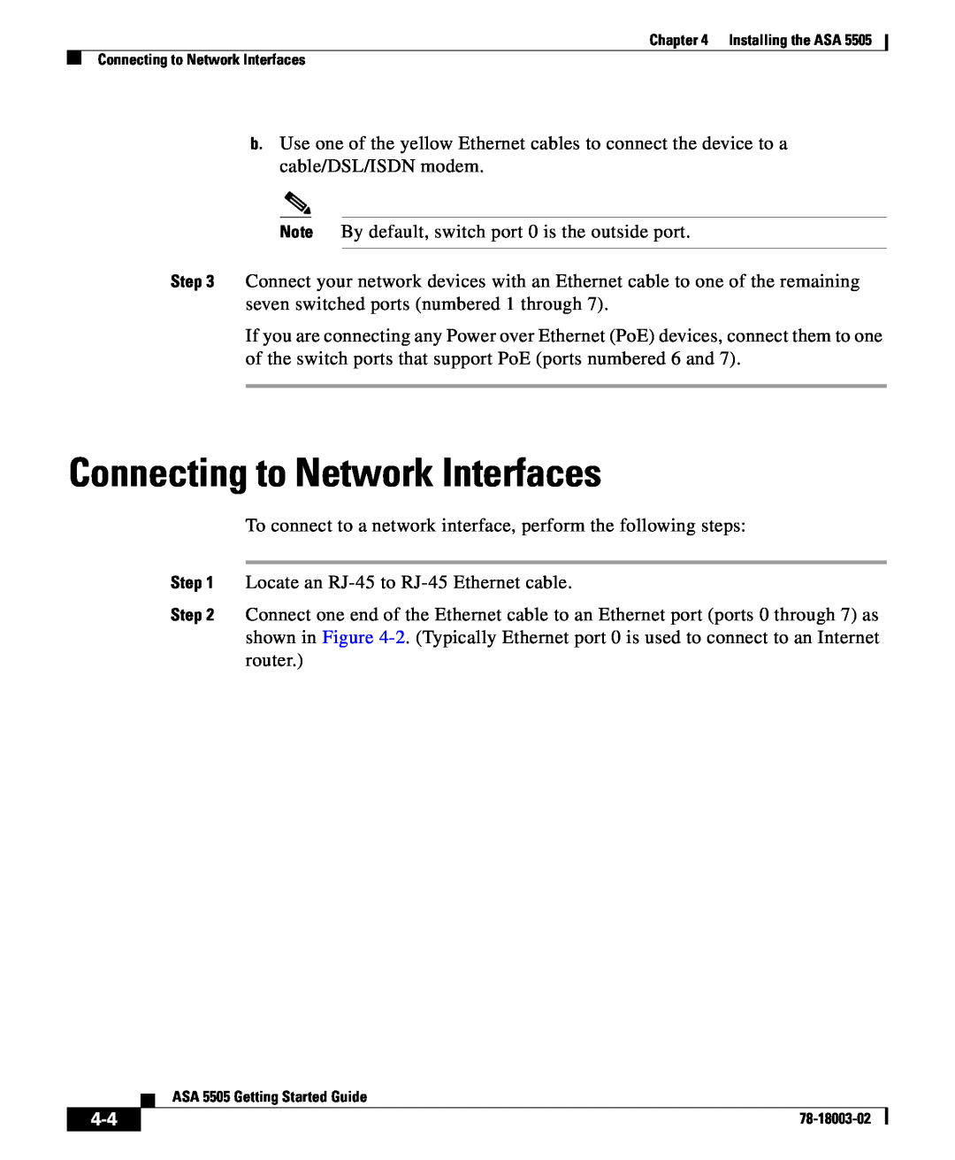 Cisco Systems 5505 manual Connecting to Network Interfaces 