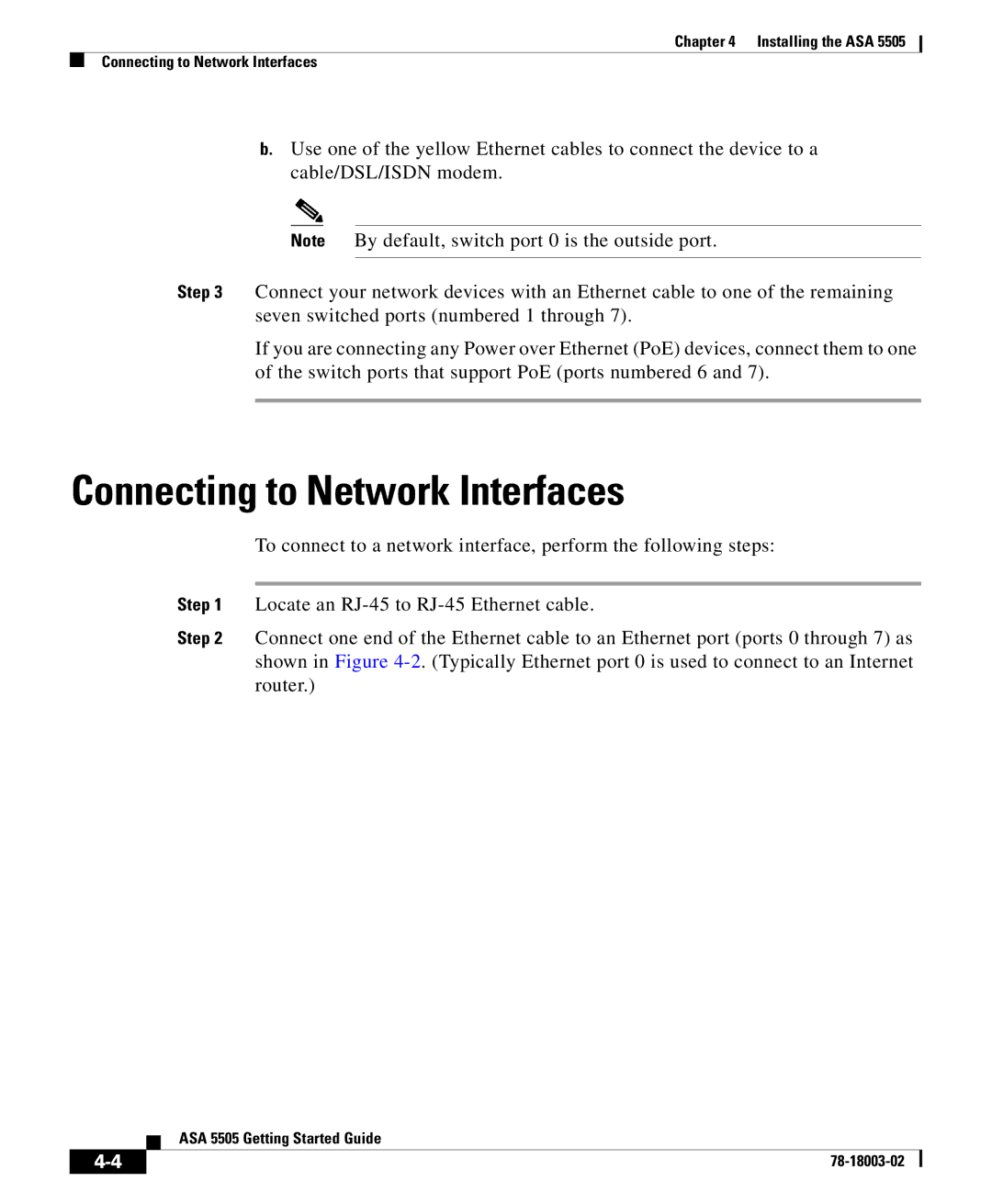 Cisco Systems 5505 manual Connecting to Network Interfaces 