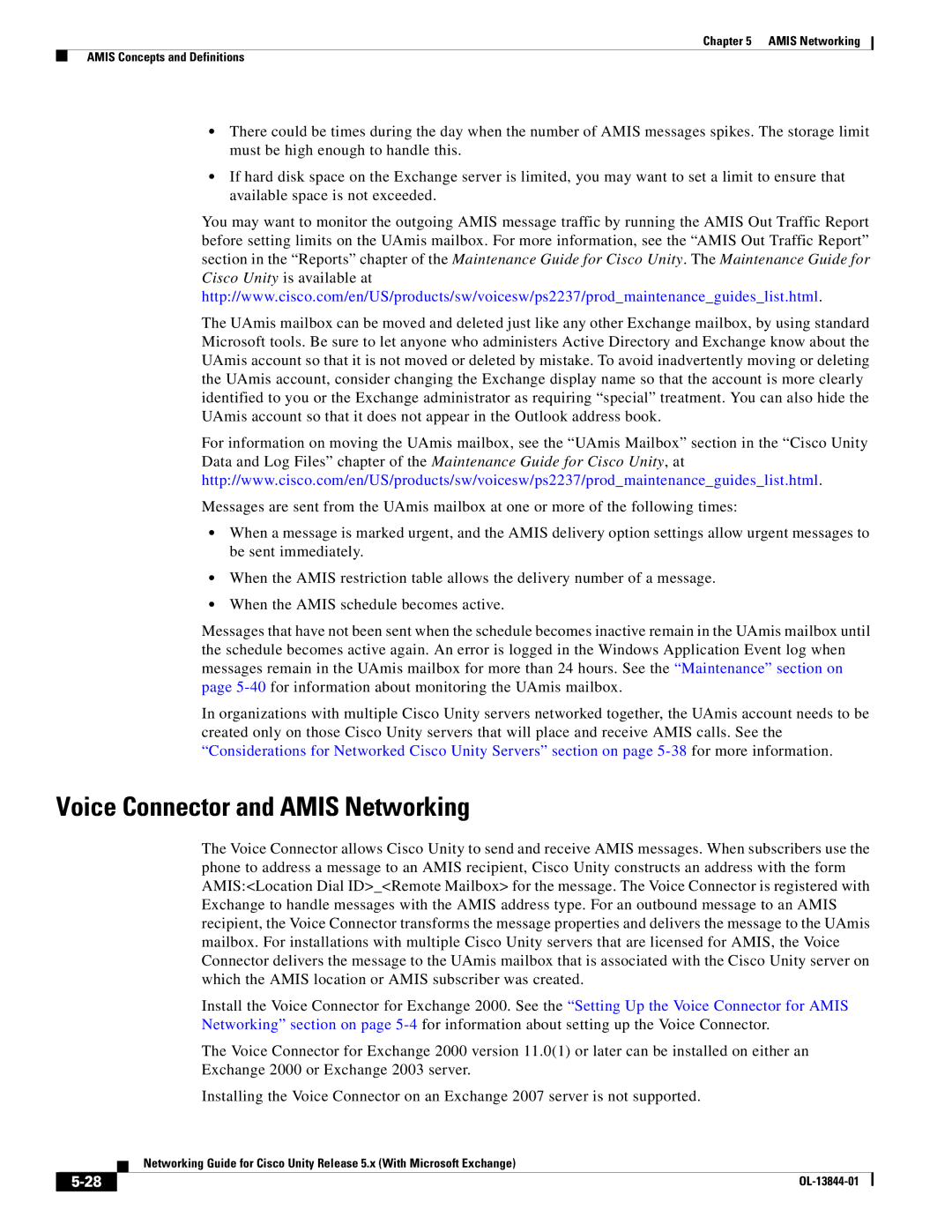 Cisco Systems 5.x manual Voice Connector and Amis Networking 