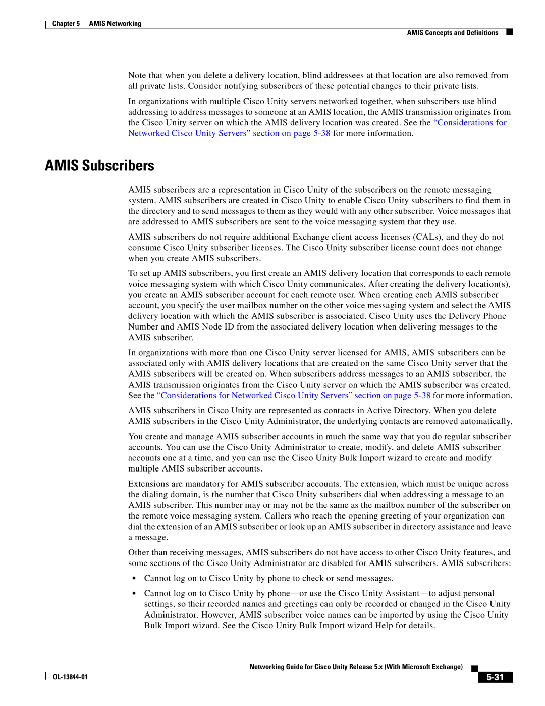 Cisco Systems 5.x manual Amis Subscribers 