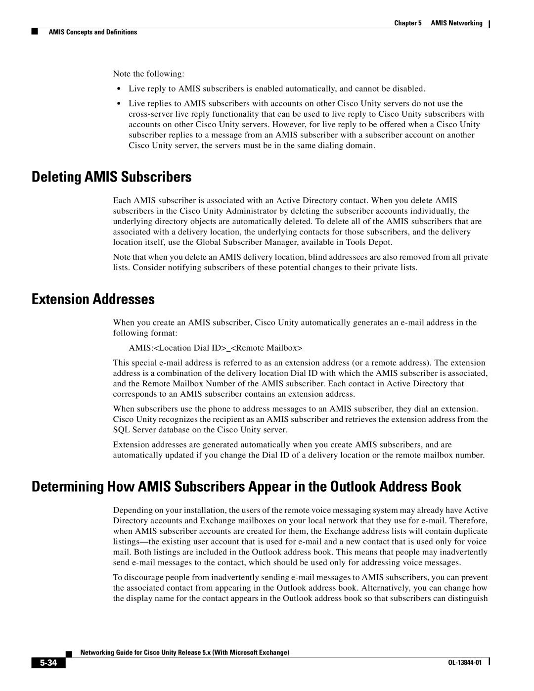 Cisco Systems 5.x manual Deleting Amis Subscribers, Extension Addresses 