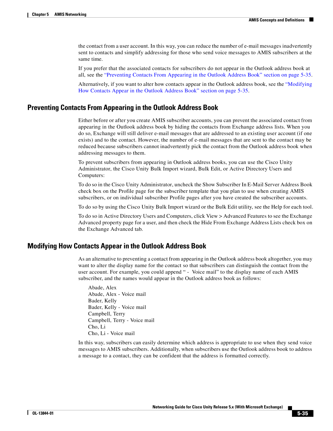 Cisco Systems 5.x manual Modifying How Contacts Appear in the Outlook Address Book 