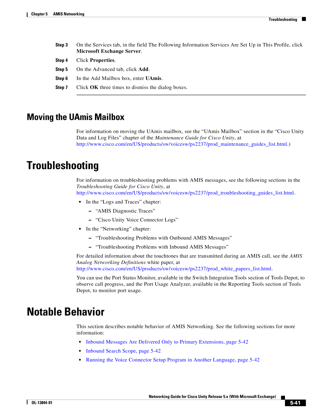 Cisco Systems 5.x manual Moving the UAmis Mailbox, Click Properties 