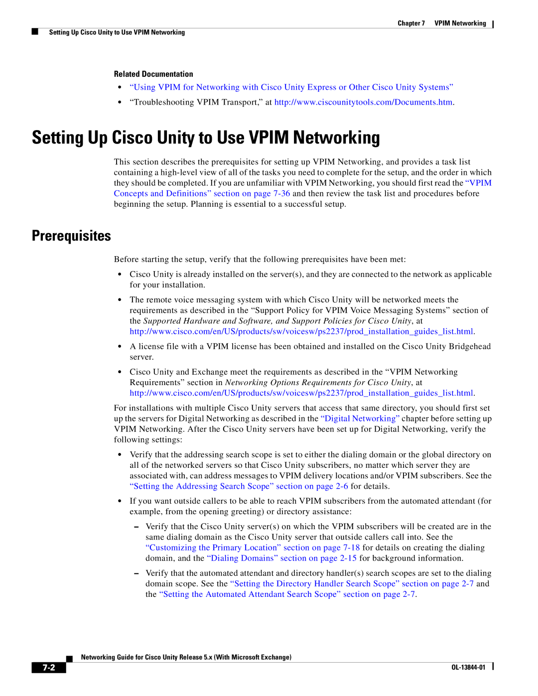 Cisco Systems 5.x manual Setting Up Cisco Unity to Use Vpim Networking, Related Documentation 