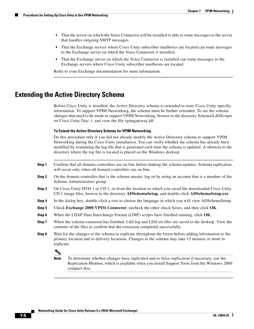 Cisco Systems 5.x manual Extending the Active Directory Schema, To Extend the Active Directory Schema for Vpim Networking 